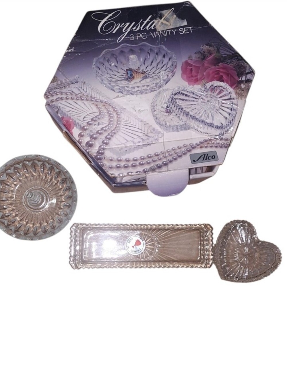 Vintage Alco 3 Piece Crystal Vanity Set